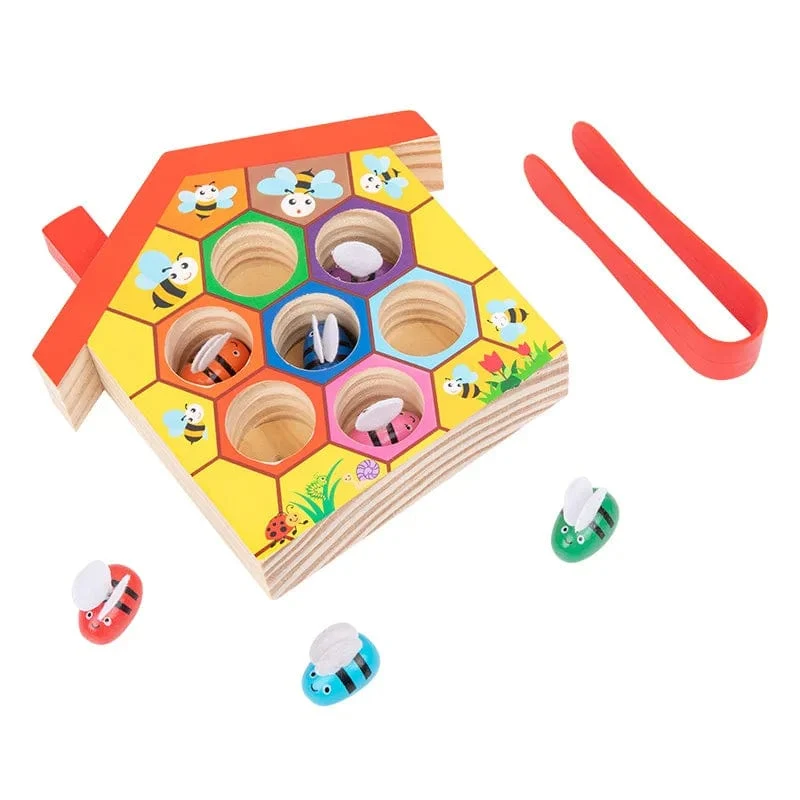 Bienenhaus aus Holz, Klemmbienen-zu-Bienenstock-Matching-Spiel, Montessori-Farbsortierpuzzle, Feinmotorik-Spielzeug, Frühpädagogisches Geschenk