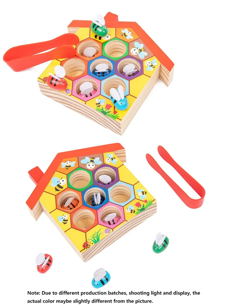 Bienenhaus aus Holz, Klemmbienen-zu-Bienenstock-Matching-Spiel, Montessori-Farbsortierpuzzle, Feinmotorik-Spielzeug, Frühpädagogisches Geschenk
