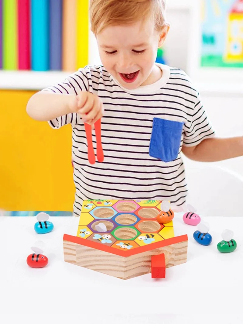 Bienenhaus aus Holz, Klemmbienen-zu-Bienenstock-Matching-Spiel, Montessori-Farbsortierpuzzle, Feinmotorik-Spielzeug, Frühpädagogisches Geschenk