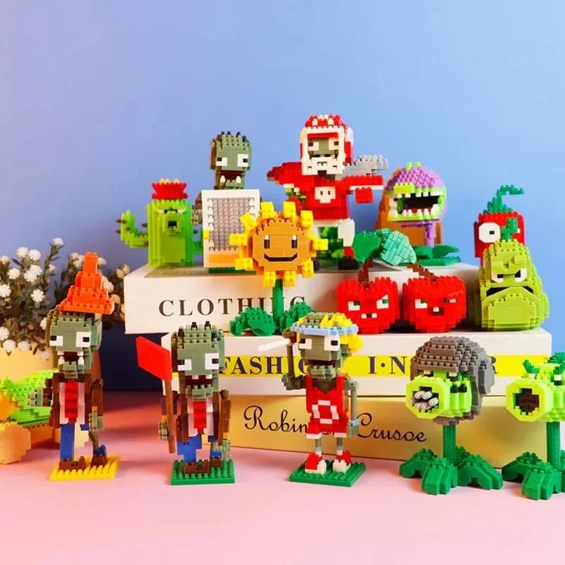 Pflanzen gegen Zombies - Blöcke, kleiner Cartoon-Mini-Baustein, Erbsenkanone, Sonnenblumen-Knacker, Action-Modell, Puppenspielzeug für Kinder