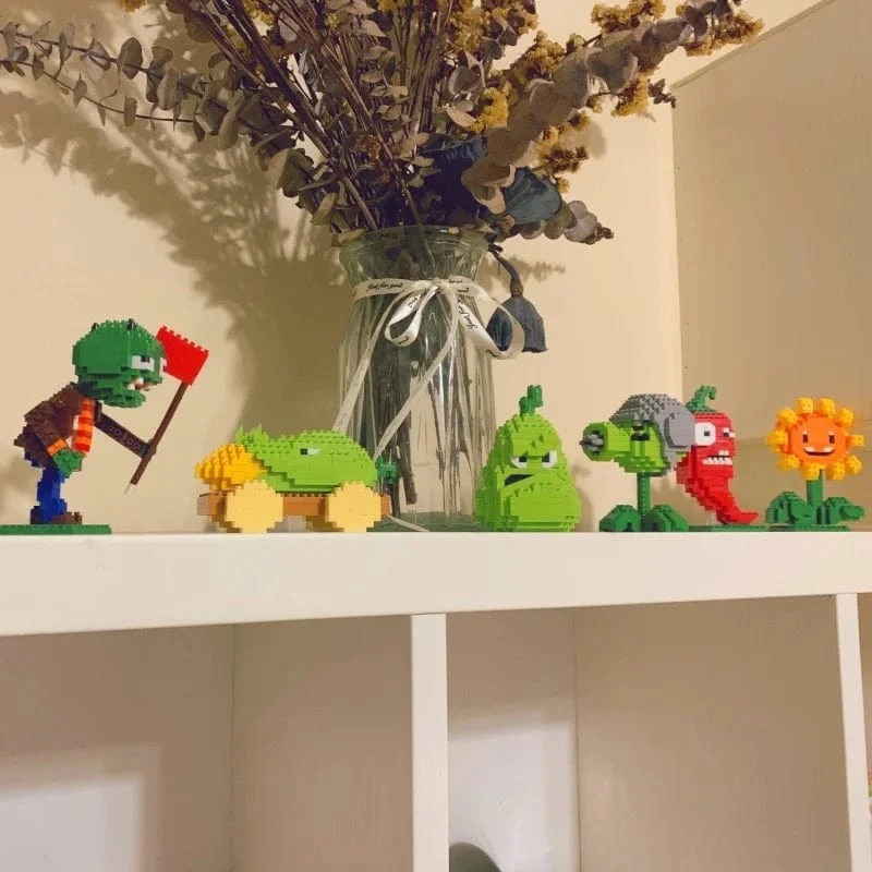 Pflanzen gegen Zombies - Blöcke, kleiner Cartoon-Mini-Baustein, Erbsenkanone, Sonnenblumen-Knacker, Action-Modell, Puppenspielzeug für Kinder