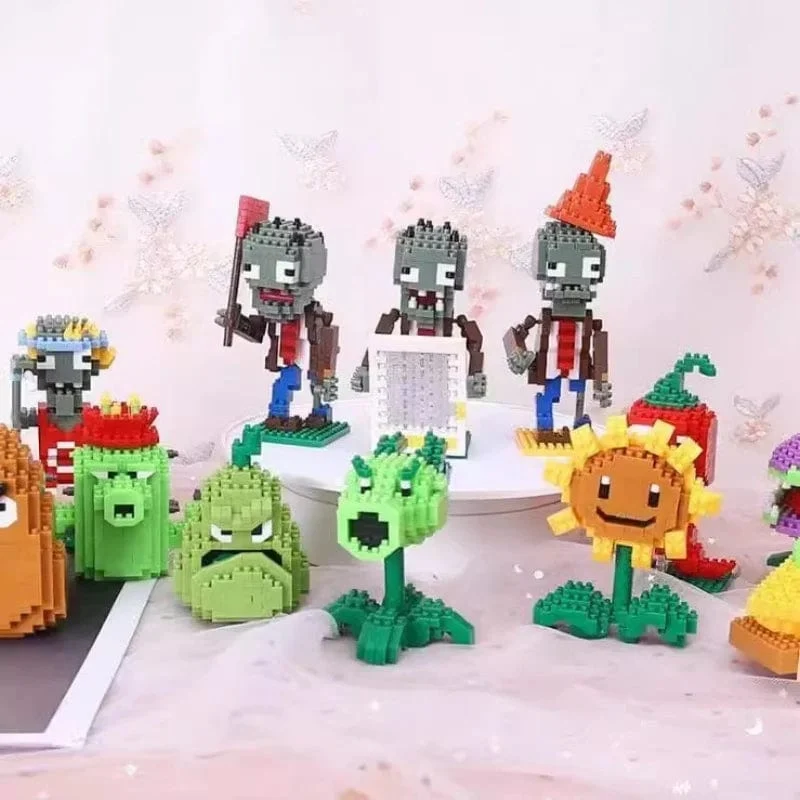 Pflanzen gegen Zombies - Blöcke, kleiner Cartoon-Mini-Baustein, Erbsenkanone, Sonnenblumen-Knacker, Action-Modell, Puppenspielzeug für Kinder
