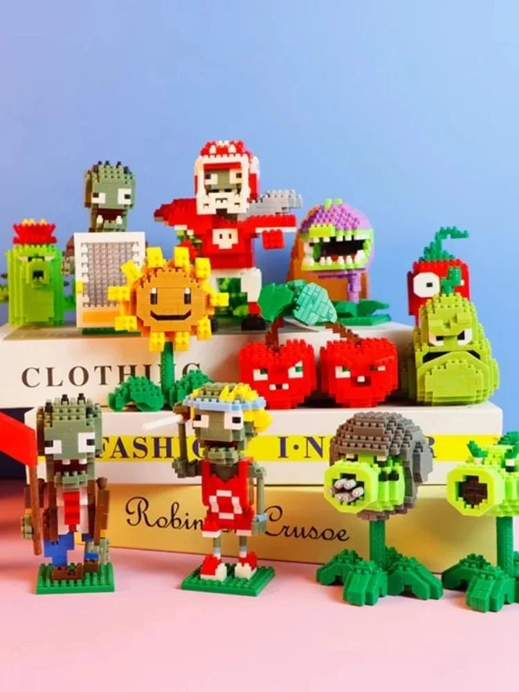 Pflanzen gegen Zombies - Blöcke, kleiner Cartoon-Mini-Baustein, Erbsenkanone, Sonnenblumen-Knacker, Action-Modell, Puppenspielzeug für Kinder