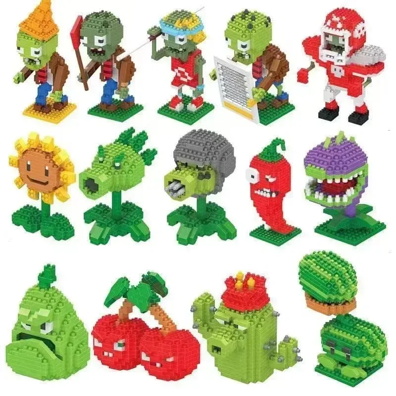 Pflanzen gegen Zombies - Blöcke, kleiner Cartoon-Mini-Baustein, Erbsenkanone, Sonnenblumen-Knacker, Action-Modell, Puppenspielzeug für Kinder