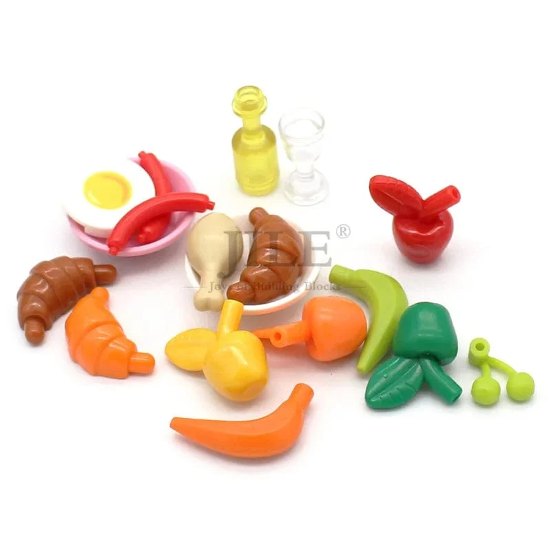 Stadt Mini Lebensmittel Bausteine ​​Hamburger Pizza Pommes Kuchen Dessert Schokolade Cookies MOC Ziegel Kunststoff Montieren Teil Figuren Spielzeug