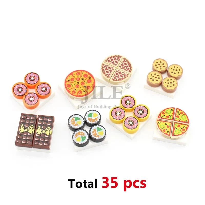 Stadt Mini Lebensmittel Bausteine ​​Hamburger Pizza Pommes Kuchen Dessert Schokolade Cookies MOC Ziegel Kunststoff Montieren Teil Figuren Spielzeug