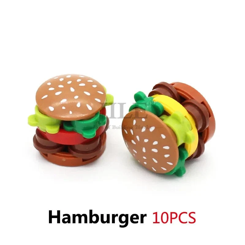 Stadt Mini Lebensmittel Bausteine ​​Hamburger Pizza Pommes Kuchen Dessert Schokolade Cookies MOC Ziegel Kunststoff Montieren Teil Figuren Spielzeug