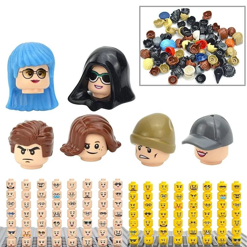 Figur Kopf Haar Hut Gesichter Kreatives Lachen Weinen Niedliches Gesichtsmodell Kinderspielzeug Junge Mädchen Geschenk Ausdruck DIY Ziegel Bausteine