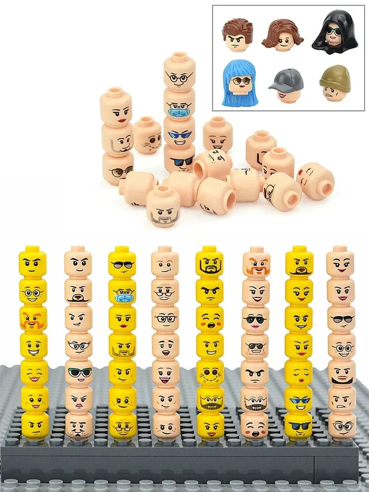 Figur Kopf Haar Hut Gesichter Kreatives Lachen Weinen Niedliches Gesichtsmodell Kinderspielzeug Junge Mädchen Geschenk Ausdruck DIY Ziegel Bausteine