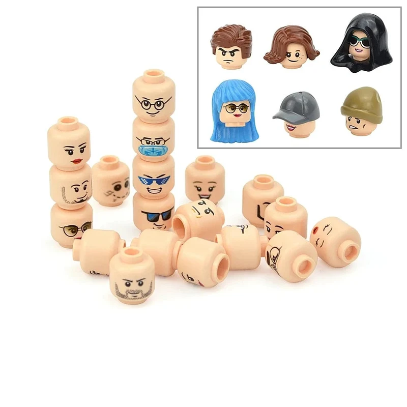 Figur Kopf Haar Hut Gesichter Kreatives Lachen Weinen Niedliches Gesichtsmodell Kinderspielzeug Junge Mädchen Geschenk Ausdruck DIY Ziegel Bausteine
