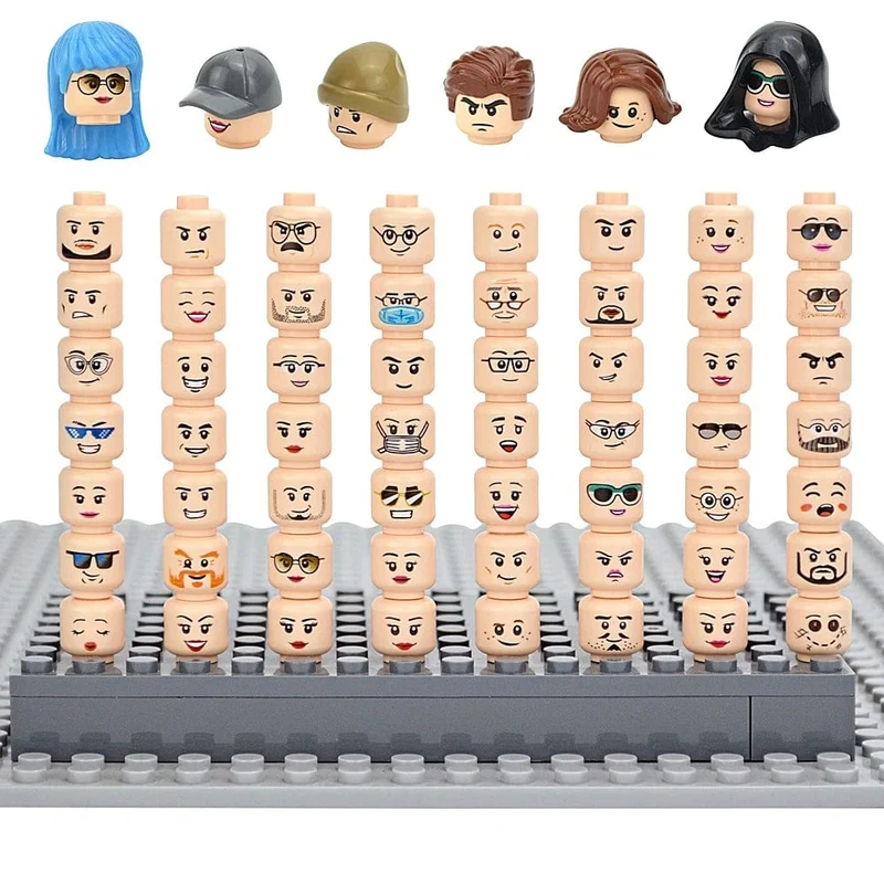 Figur Kopf Haar Hut Gesichter Kreatives Lachen Weinen Niedliches Gesichtsmodell Kinderspielzeug Junge Mädchen Geschenk Ausdruck DIY Ziegel Bausteine