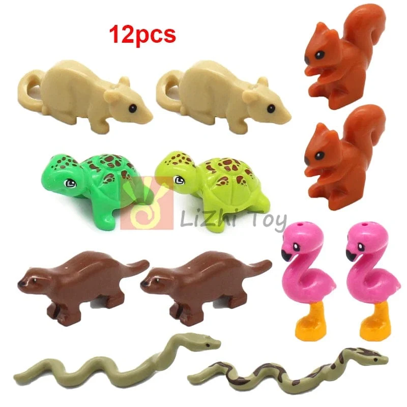 MOC Tier Figur Ziegel Bausteine ​​Pet Zoo Hund Pinguin Katze Clown Fisch Vogel Bär Fledermaus Eichhörnchen Eule DIY Modell Spielzeug Mädchen Kinder