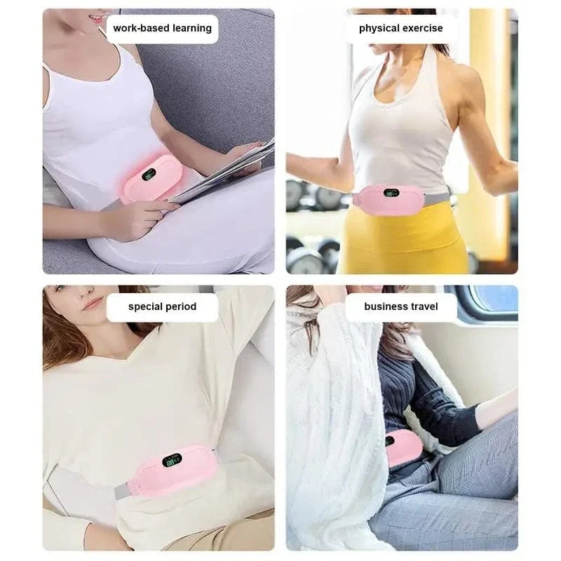 Menstruations-Heizkissen, tragbar, kabellos, Taillenwärmer, verstellbar, beheizter Gürtel mit Digitalanzeige, 4 Vibrationsmassagemodi