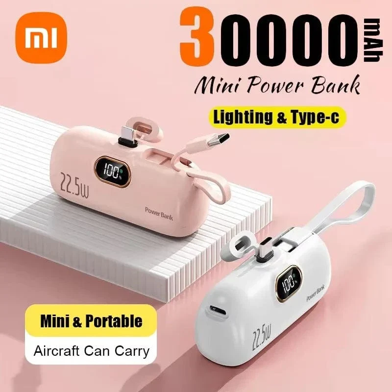 Xiaomi Mijia 30000 mAh Mini Portable Power Bank Kapsel Mobile Stromversorgung Notfall Externer Akku Schnellladegerät für iPhone 16