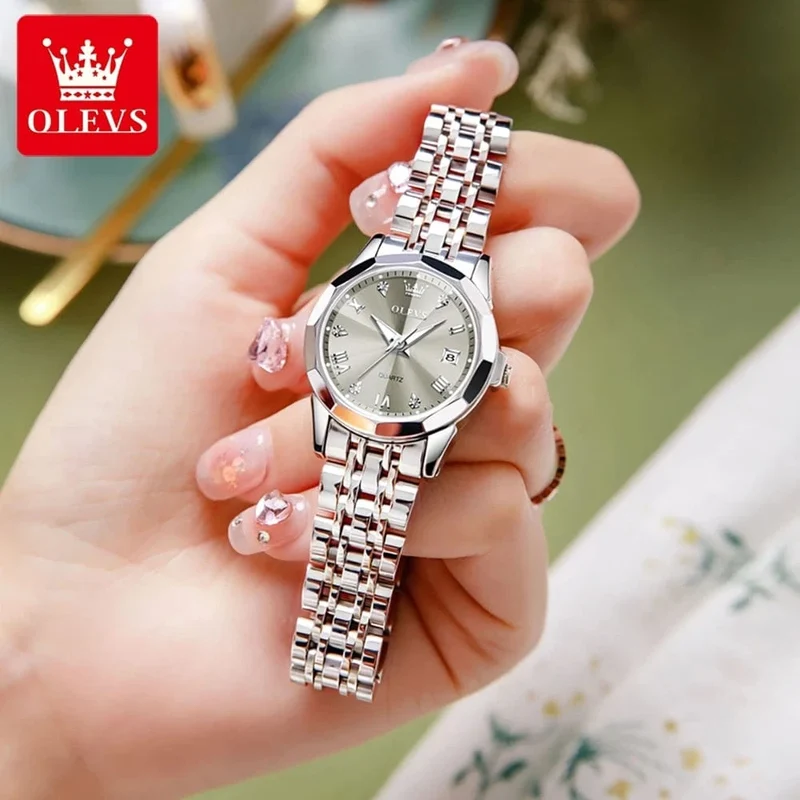 OLEVS Elegante Mode frauen Uhren Luxus Marke Original Quarz Uhr für Damen Wasserdicht Edelstahl Leucht Datum