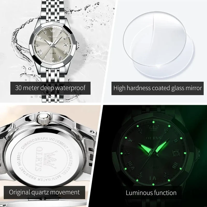 OLEVS Elegante Mode frauen Uhren Luxus Marke Original Quarz Uhr für Damen Wasserdicht Edelstahl Leucht Datum