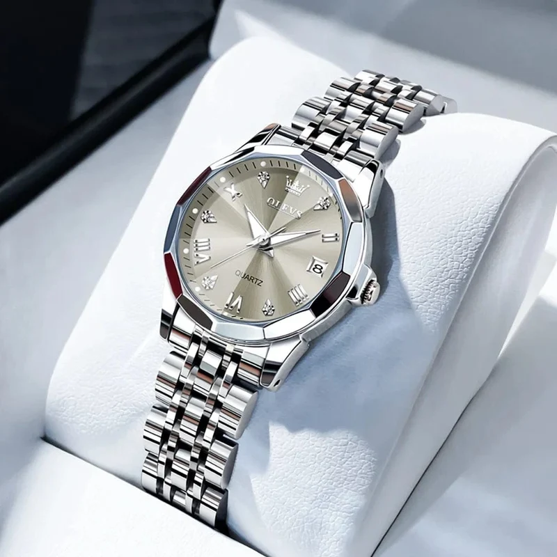 OLEVS Elegante Mode frauen Uhren Luxus Marke Original Quarz Uhr für Damen Wasserdicht Edelstahl Leucht Datum