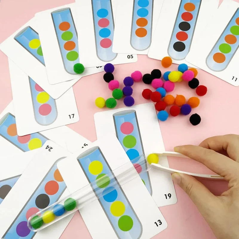 54-109-teiliges Feinmotorik-Sortierset für Kinder, Lernspielzeug, Reagenzglas, Pompons, Pinzette, Farbabstimmungskarte, Montessori-Geschenke für Kinder