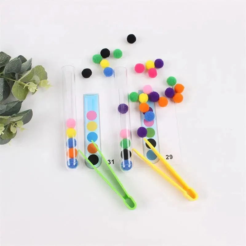 54-109-teiliges Feinmotorik-Sortierset für Kinder, Lernspielzeug, Reagenzglas, Pompons, Pinzette, Farbabstimmungskarte, Montessori-Geschenke für Kinder