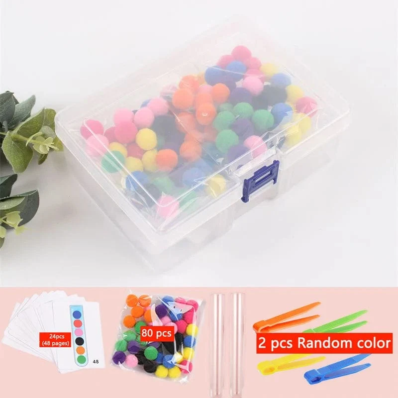 54-109-teiliges Feinmotorik-Sortierset für Kinder, Lernspielzeug, Reagenzglas, Pompons, Pinzette, Farbabstimmungskarte, Montessori-Geschenke für Kinder