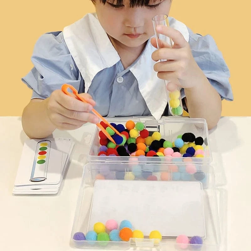 54-109-teiliges Feinmotorik-Sortierset für Kinder, Lernspielzeug, Reagenzglas, Pompons, Pinzette, Farbabstimmungskarte, Montessori-Geschenke für Kinder
