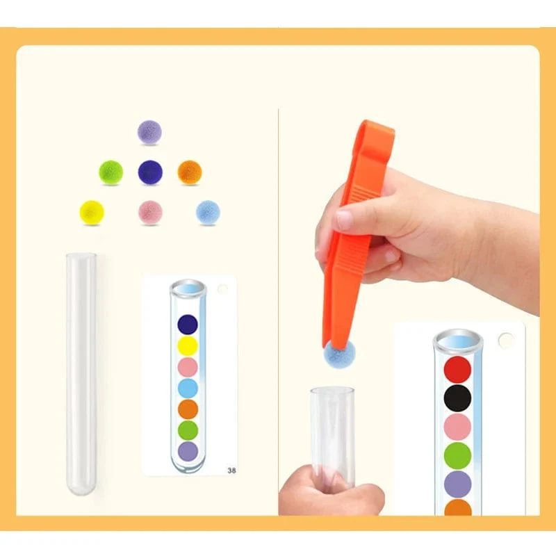 54-109-teiliges Feinmotorik-Sortierset für Kinder, Lernspielzeug, Reagenzglas, Pompons, Pinzette, Farbabstimmungskarte, Montessori-Geschenke für Kinder