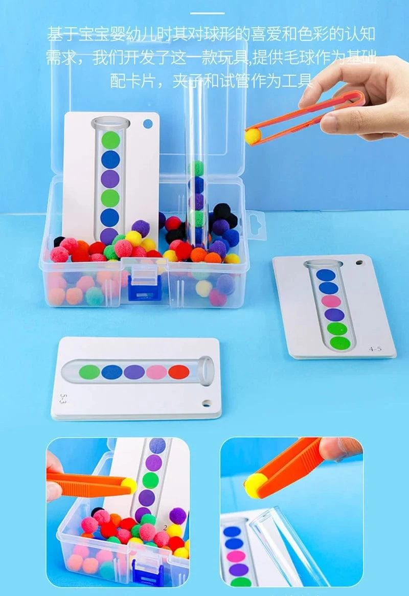 54-109-teiliges Feinmotorik-Sortierset für Kinder, Lernspielzeug, Reagenzglas, Pompons, Pinzette, Farbabstimmungskarte, Montessori-Geschenke für Kinder