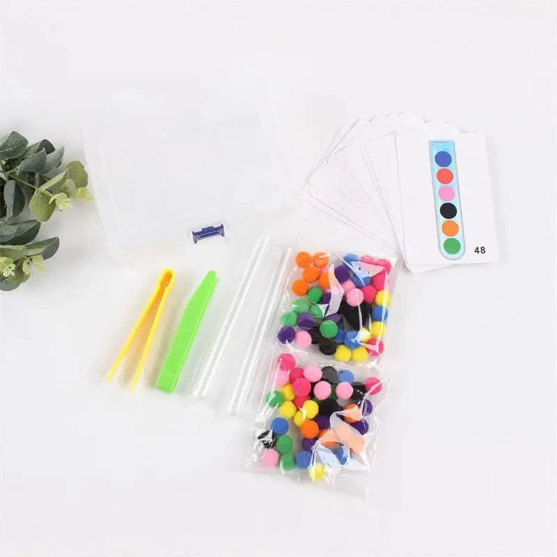 54-109-teiliges Feinmotorik-Sortierset für Kinder, Lernspielzeug, Reagenzglas, Pompons, Pinzette, Farbabstimmungskarte, Montessori-Geschenke für Kinder