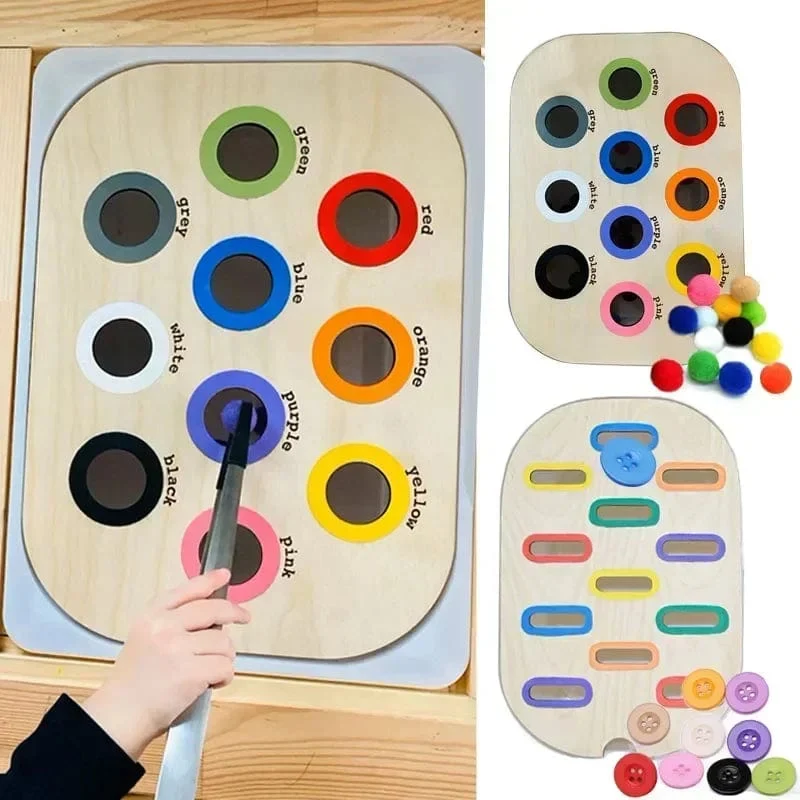 Sensorisches Tablett für Kinder, Tisch, Farbe, Haarballen, Spiel aus Holzfliesen, Montessori-Spielzeug für die frühe Bildung, Kinderspielzeug, pädagogisches Zubehör