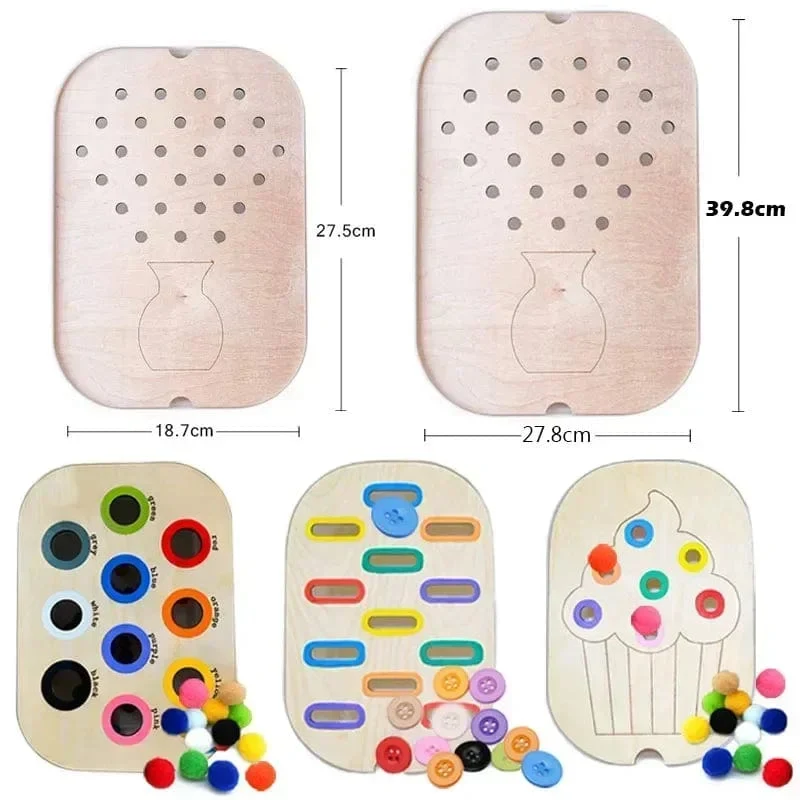 Sensorisches Tablett für Kinder, Tisch, Farbe, Haarballen, Spiel aus Holzfliesen, Montessori-Spielzeug für die frühe Bildung, Kinderspielzeug, pädagogisches Zubehör