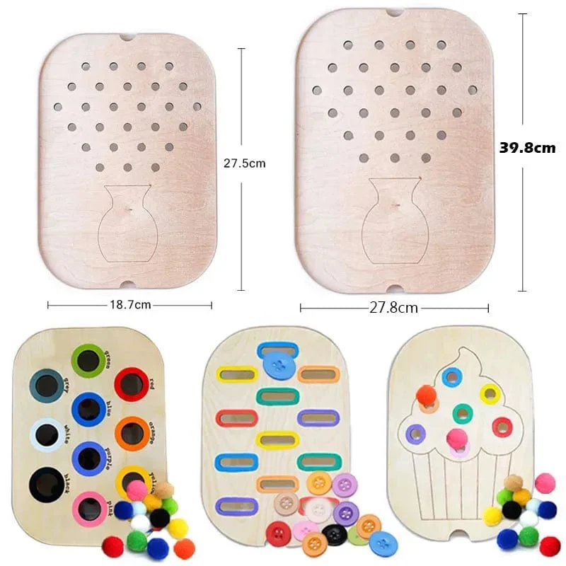 Sensorisches Tablett für Kinder, Tisch, Farbe, Haarballen, Spiel aus Holzfliesen, Montessori-Spielzeug für die frühe Bildung, Kinderspielzeug, pädagogisches Zubehör