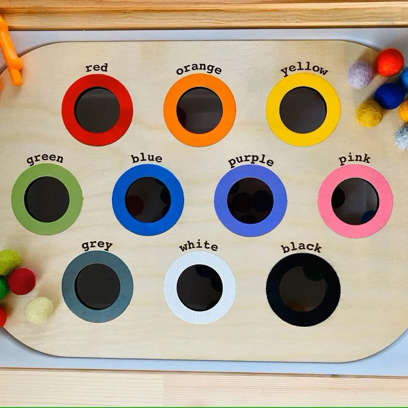 Sensorisches Tablett für Kinder, Tisch, Farbe, Haarballen, Spiel aus Holzfliesen, Montessori-Spielzeug für die frühe Bildung, Kinderspielzeug, pädagogisches Zubehör