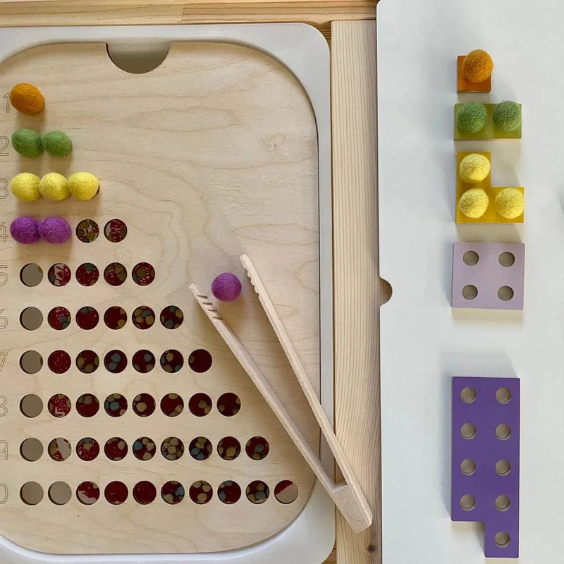 Sensorisches Tablett für Kinder, Tisch, Farbe, Haarballen, Spiel aus Holzfliesen, Montessori-Spielzeug für die frühe Bildung, Kinderspielzeug, pädagogisches Zubehör