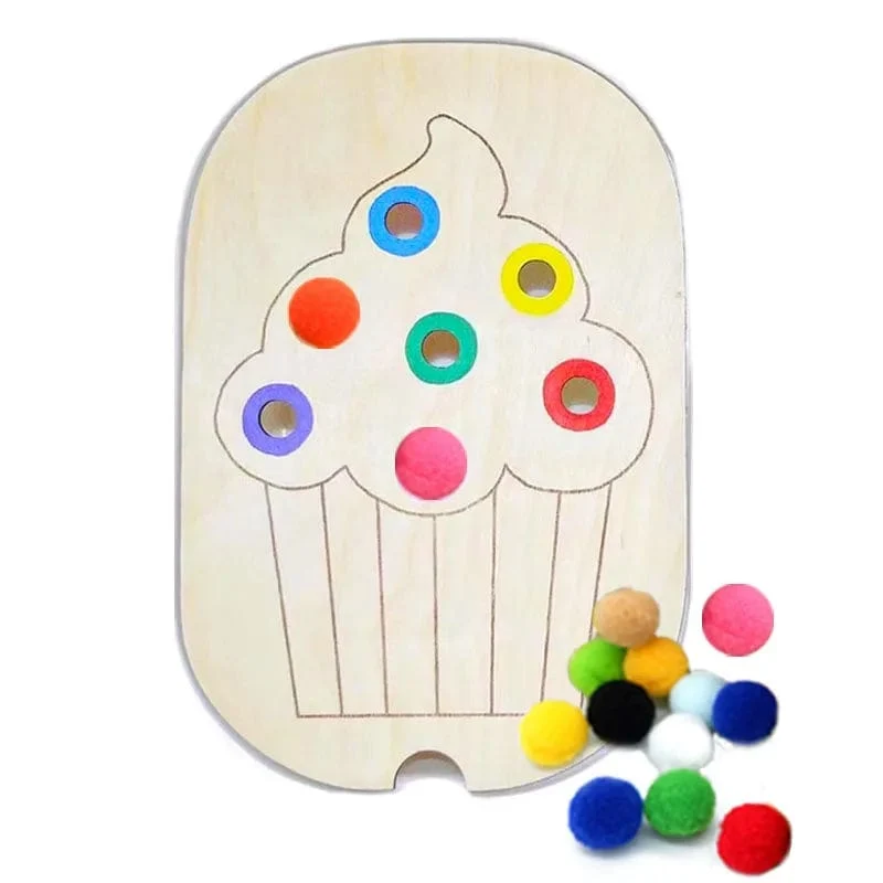 Sensorisches Tablett für Kinder, Tisch, Farbe, Haarballen, Spiel aus Holzfliesen, Montessori-Spielzeug für die frühe Bildung, Kinderspielzeug, pädagogisches Zubehör