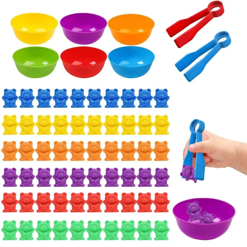Zählbären, passende Spiele, Farbsortierschalen, Pinzetten, Vorschullernen, Bildung, Montessori-Geschenkspielzeug für Kinder, Mädchen, Jungen