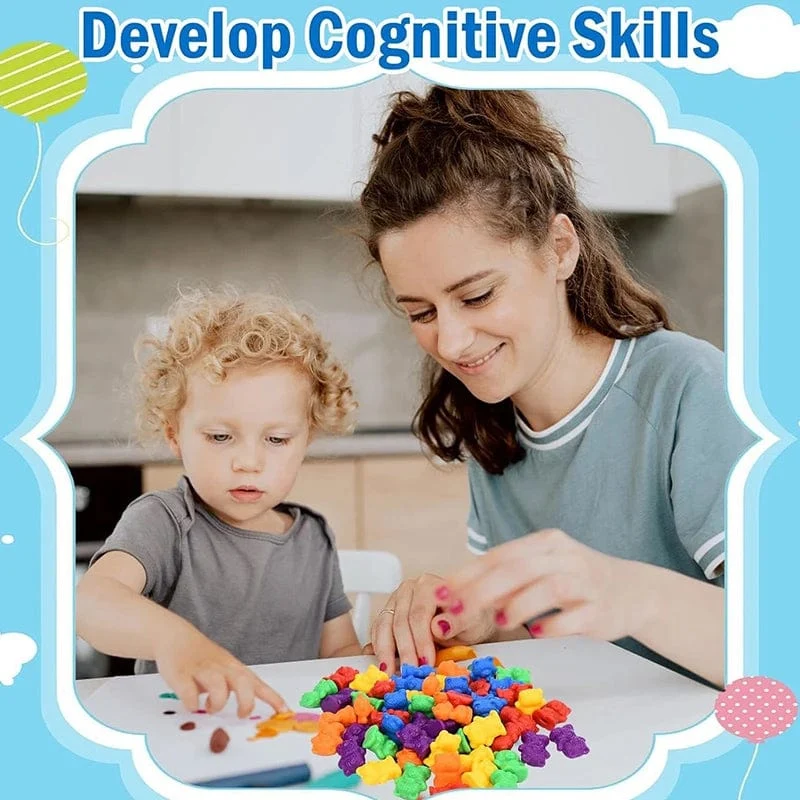 Zählbären, passende Spiele, Farbsortierschalen, Pinzetten, Vorschullernen, Bildung, Montessori-Geschenkspielzeug für Kinder, Mädchen, Jungen