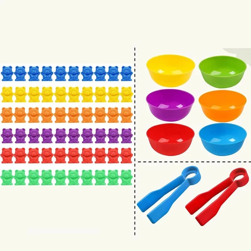Zählbären, passende Spiele, Farbsortierschalen, Pinzetten, Vorschullernen, Bildung, Montessori-Geschenkspielzeug für Kinder, Mädchen, Jungen