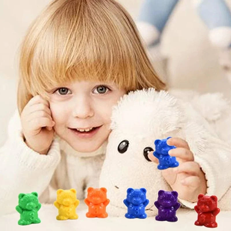 Zählbären, passende Spiele, Farbsortierschalen, Pinzetten, Vorschullernen, Bildung, Montessori-Geschenkspielzeug für Kinder, Mädchen, Jungen