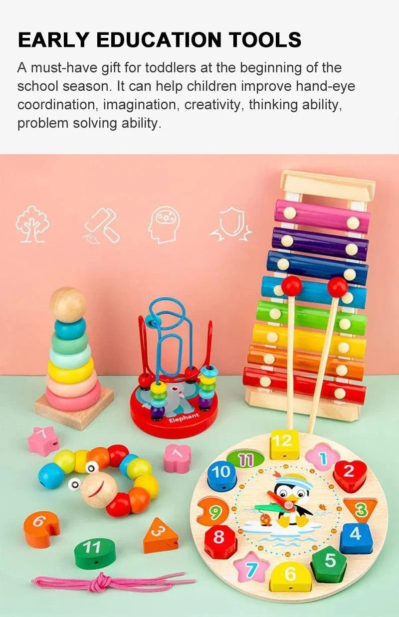 Montessori Holzspielzeug für Babys 1 2 3 Jahre Junge Mädchen Geschenk Baby Entwicklungsspiele Holzpuzzle für Kinder Pädagogisches Lernspielzeug