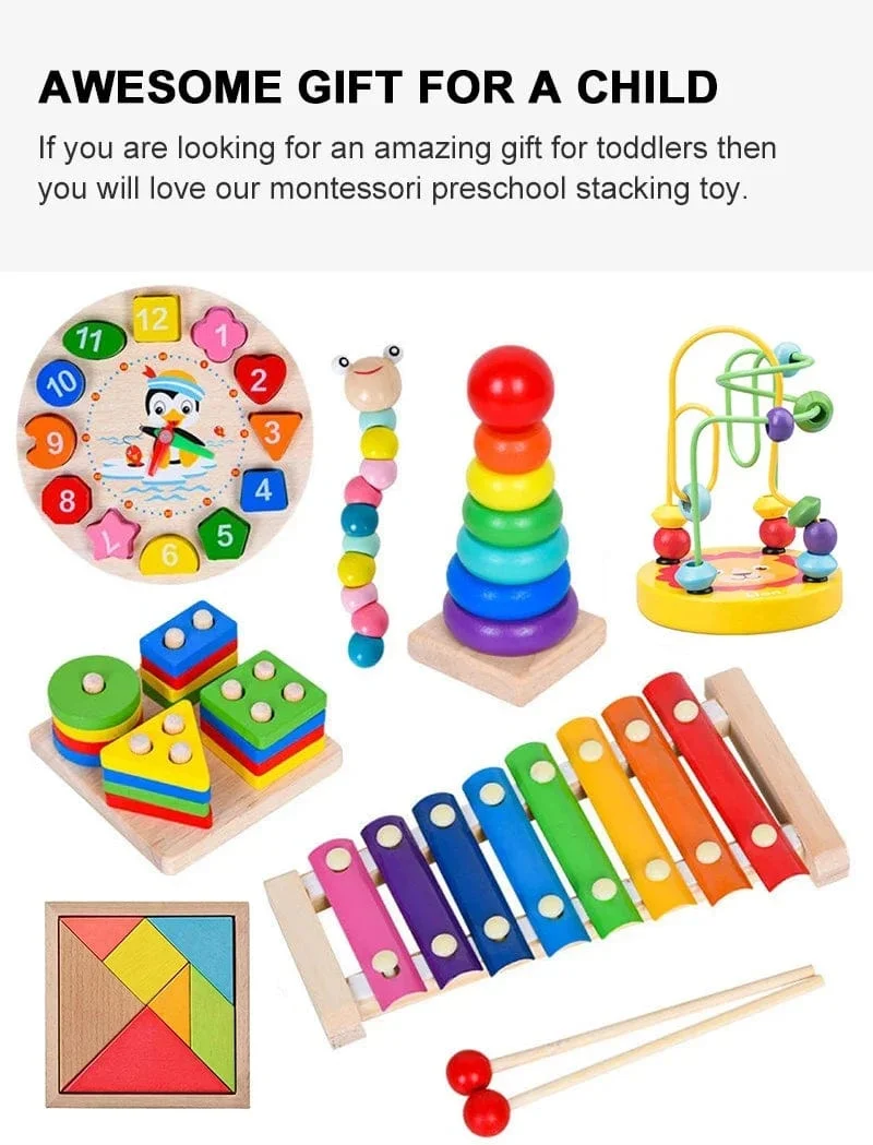 Montessori Holzspielzeug für Babys 1 2 3 Jahre Junge Mädchen Geschenk Baby Entwicklungsspiele Holzpuzzle für Kinder Pädagogisches Lernspielzeug
