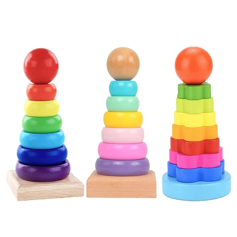 Regenbogen Stacker Holzring Lernspielzeug Kinder Turm Stapelblöcke Farbform Spiel Baby Montessori Spielzeug für Kinder Geschenke