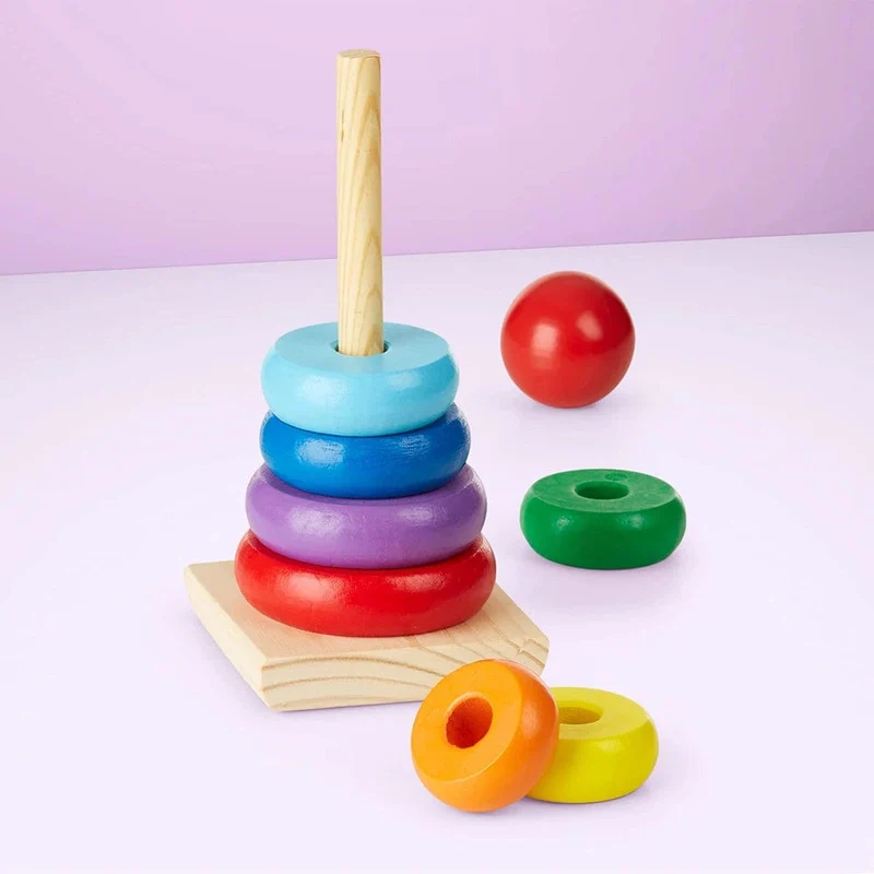 Regenbogen Stacker Holzring Lernspielzeug Kinder Turm Stapelblöcke Farbform Spiel Baby Montessori Spielzeug für Kinder Geschenke