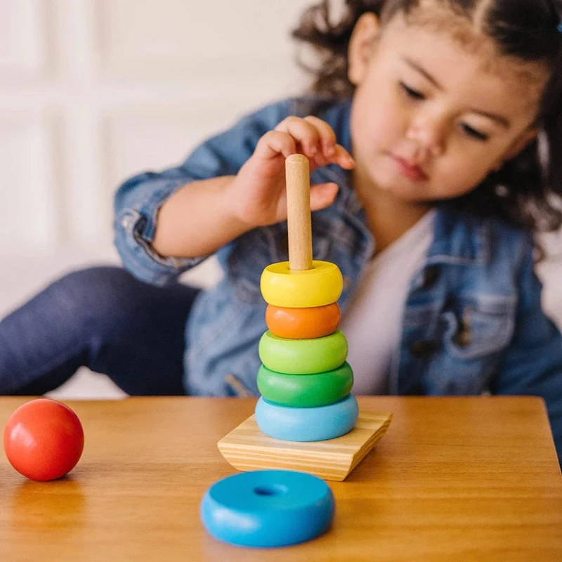 Regenbogen Stacker Holzring Lernspielzeug Kinder Turm Stapelblöcke Farbform Spiel Baby Montessori Spielzeug für Kinder Geschenke