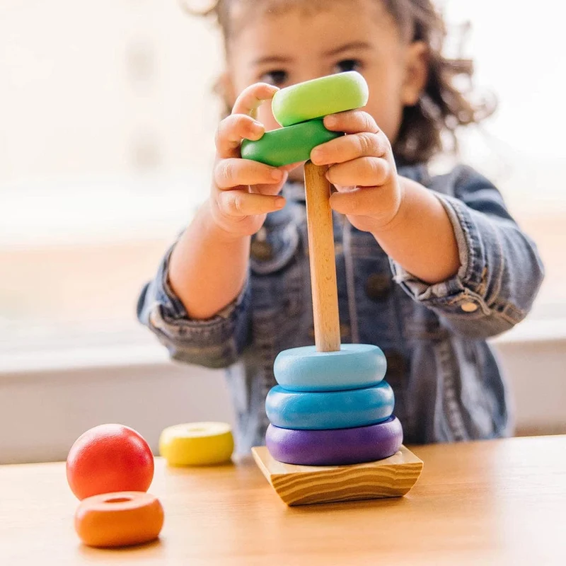 Regenbogen Stacker Holzring Lernspielzeug Kinder Turm Stapelblöcke Farbform Spiel Baby Montessori Spielzeug für Kinder Geschenke