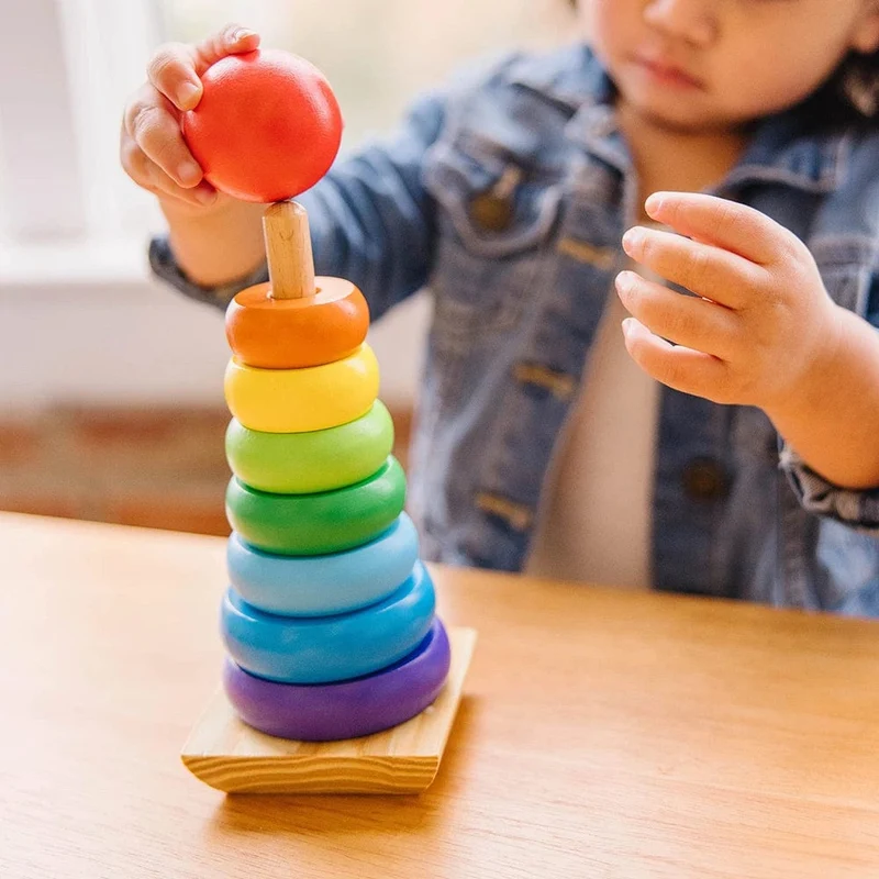 Regenbogen Stacker Holzring Lernspielzeug Kinder Turm Stapelblöcke Farbform Spiel Baby Montessori Spielzeug für Kinder Geschenke