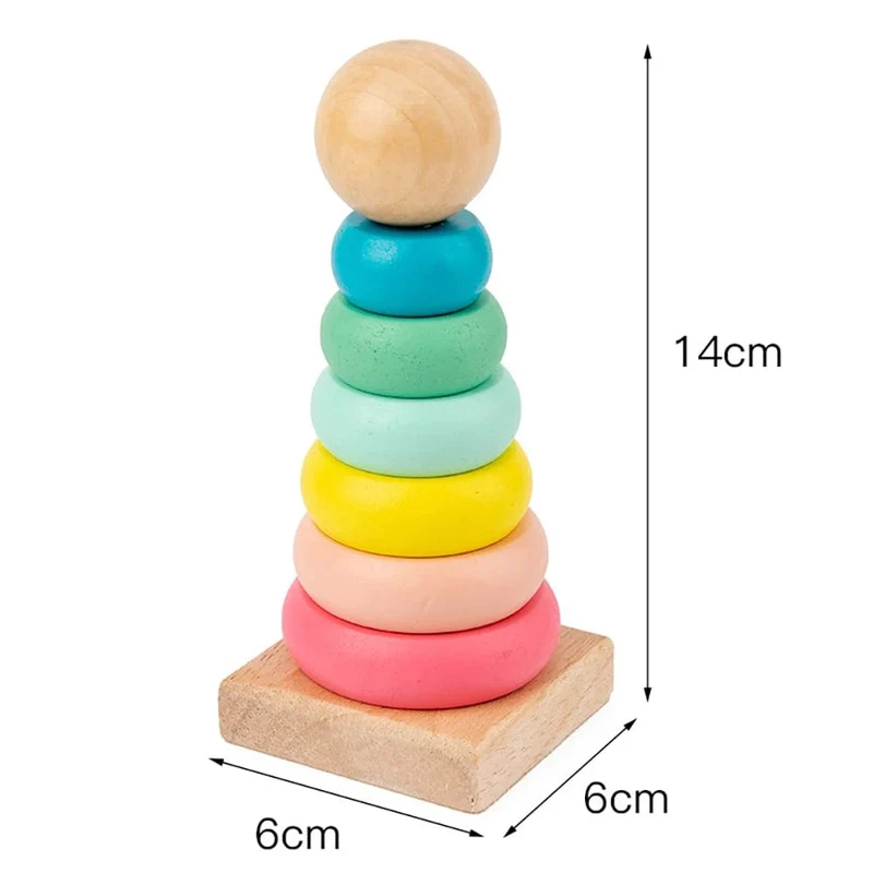 Regenbogen Stacker Holzring Lernspielzeug Kinder Turm Stapelblöcke Farbform Spiel Baby Montessori Spielzeug für Kinder Geschenke