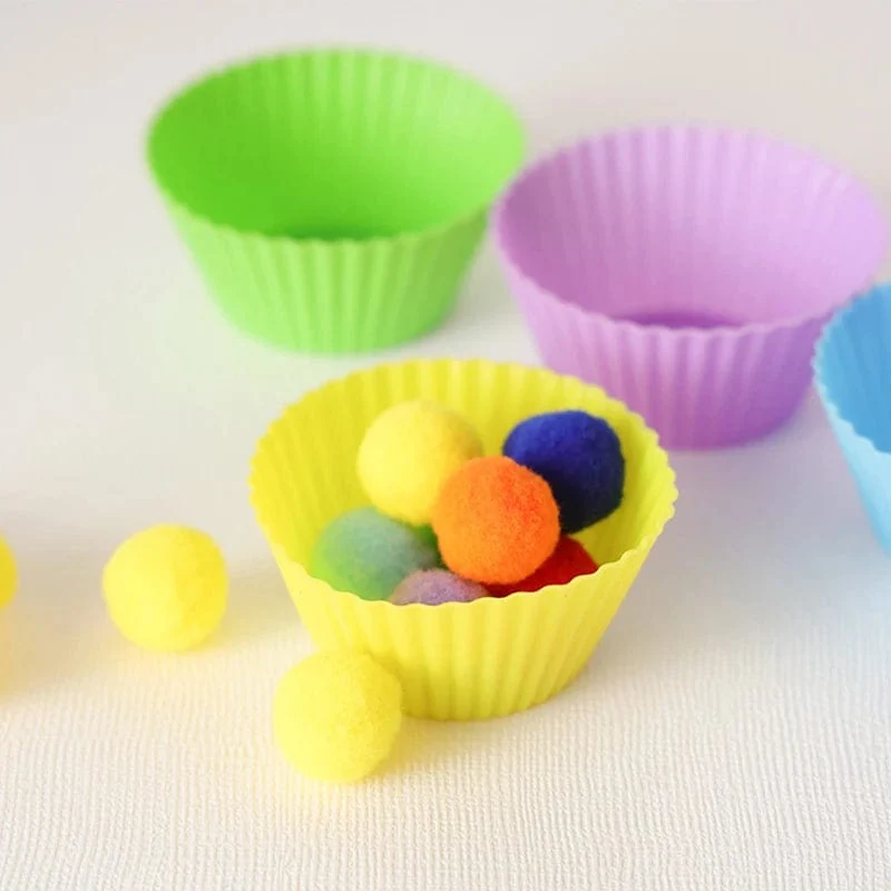 78-teiliges Regenbogen-Zähl-Pompons-Set, farblich passende Montessori-Sensory-Spielzeug, Feinmotorik-Lernen, Kleinkinder, Kinderspiele