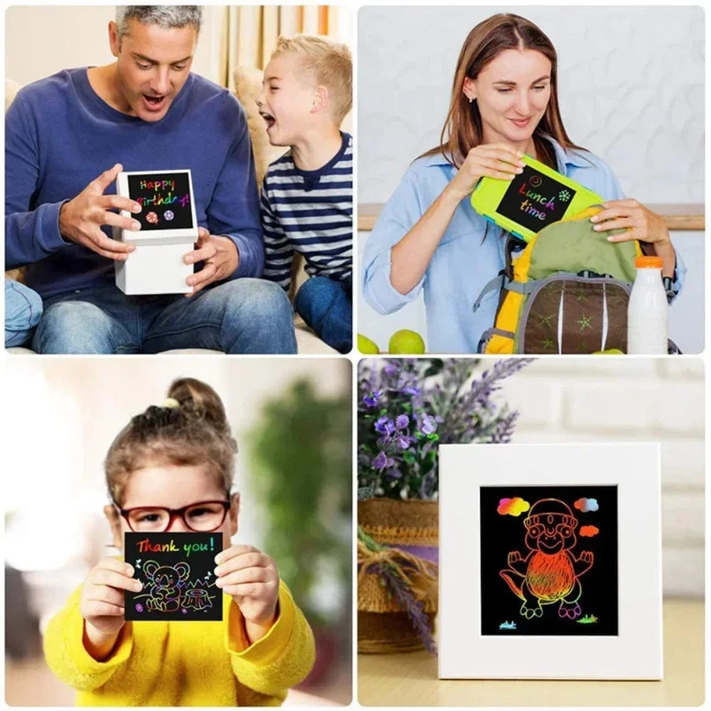 100 Stücke Magische Farbe Regenbogen Scratch Mini Notizen Papier Pad Karten Mit Stift Kinder Kinder Zeichnen Malen Spielzeug Handwerk Geschenk DIY Spielzeug