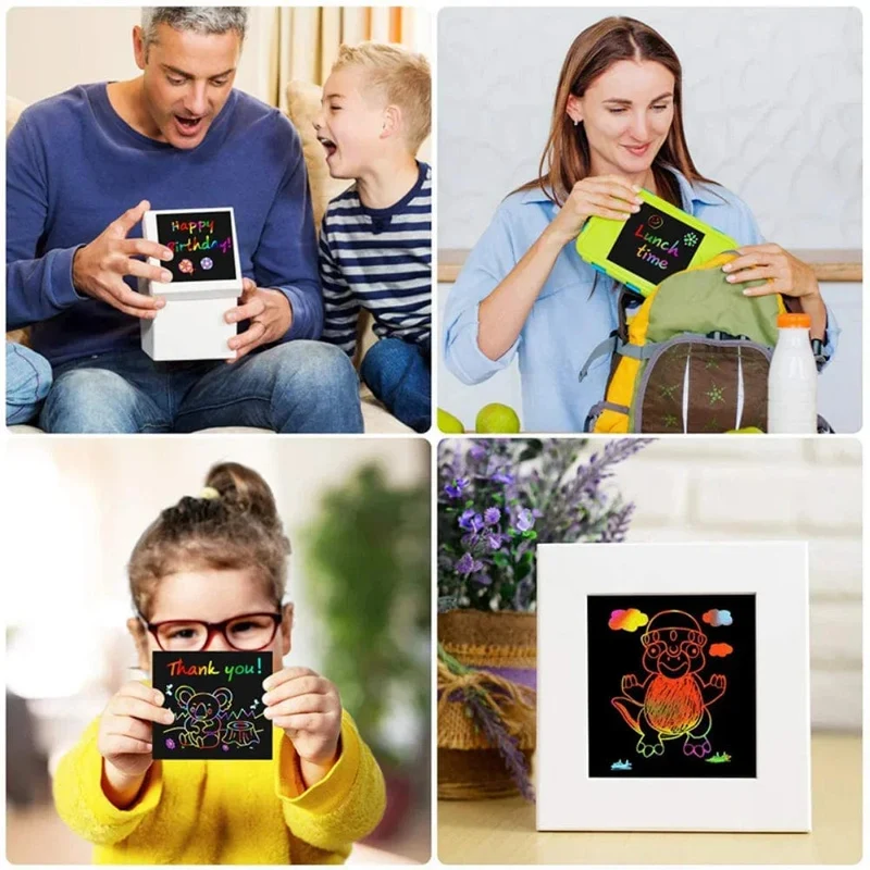 100 Stücke Magische Farbe Regenbogen Scratch Mini Notizen Papier Pad Karten Mit Stift Kinder Kinder Zeichnen Malen Spielzeug Handwerk Geschenk DIY Spielzeug