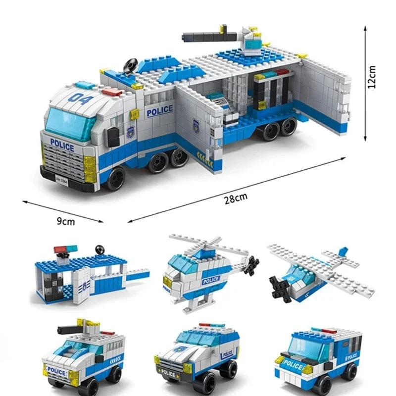 6in1 Stadt Polizei Auto Feuerwehr Engineering Motor Mini Loader Truck Klassische Modell Bausteine ​​Sets Ziegel Spielzeug Weihnachtsgeschenk